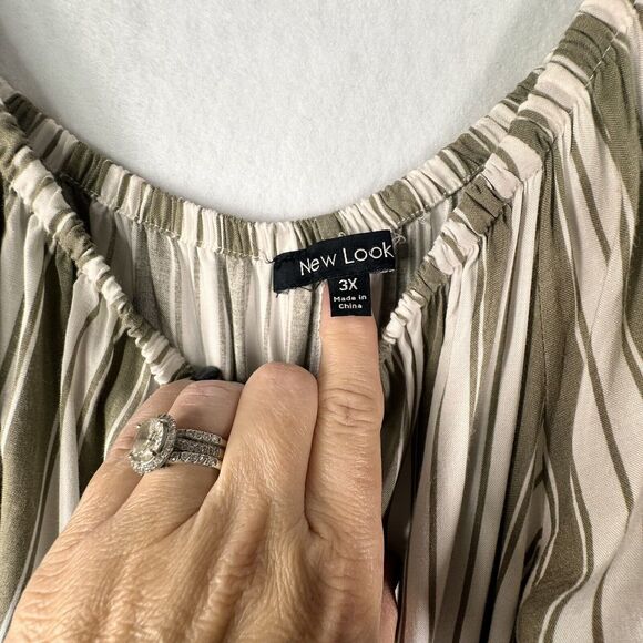 New Look Dress Plus 3X Pullover Green Stripe Ruffle Sleeve Casual Party Summer - Picture 5 of 8